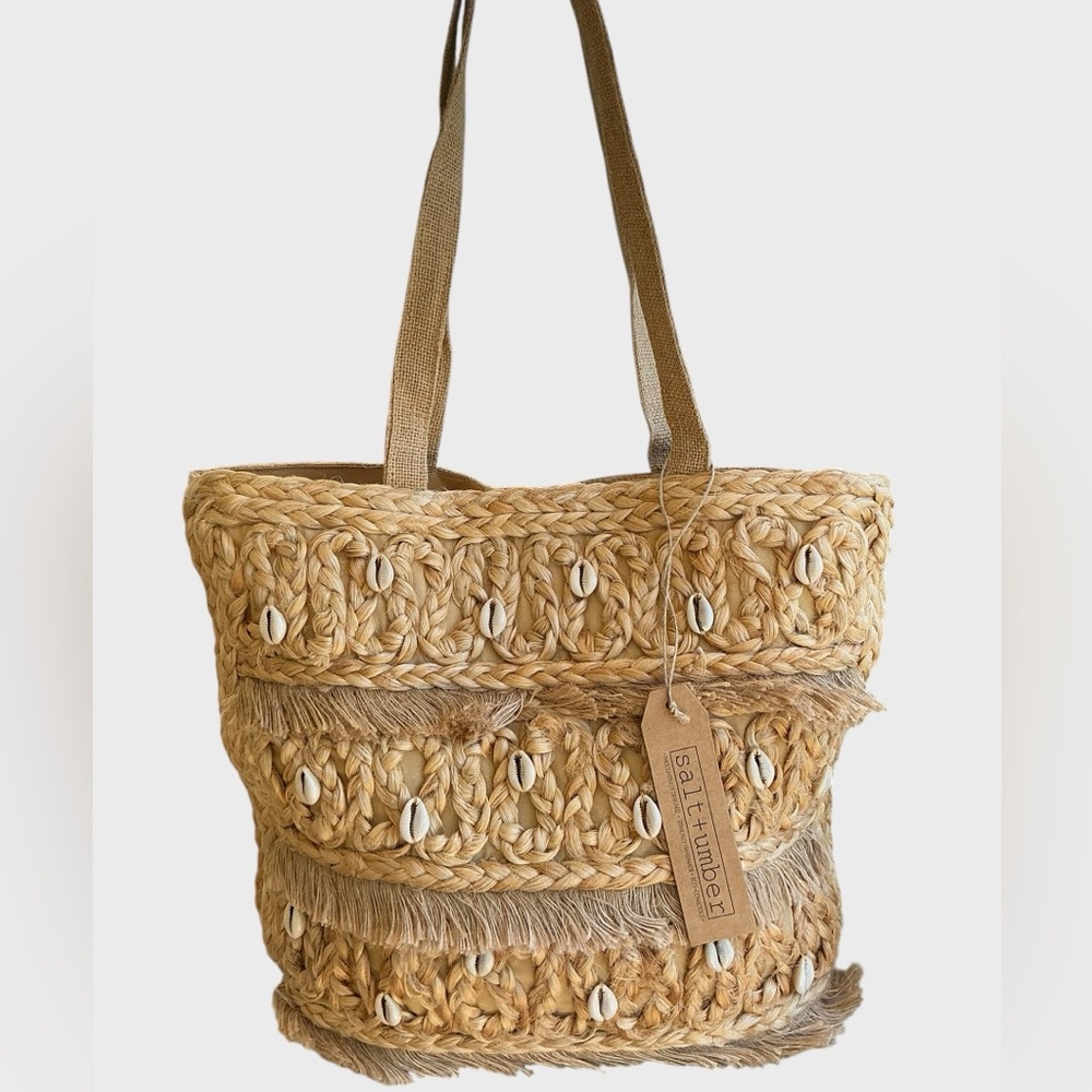 Salt + Umber Isla Jute Seashell Tote Bag Boho Coastal Chic NWT - Picture 9 of 17
